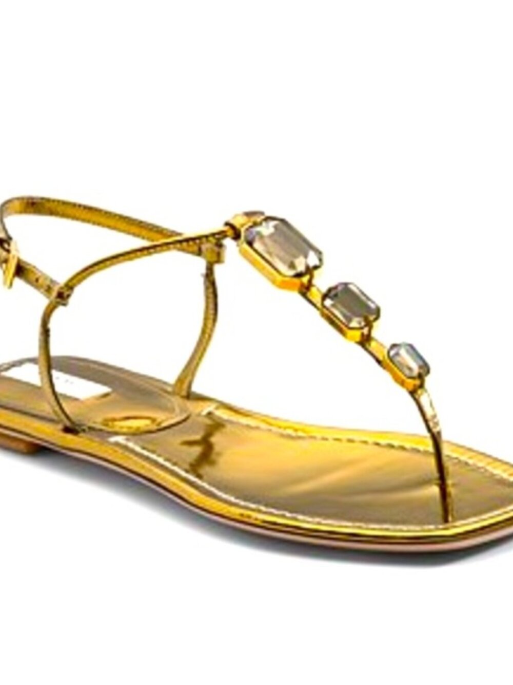 AUTH Prada T Strap Gold Leather Metallic Crystal Jeweled Flip Flop Thong Sandals